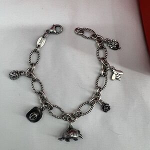 James Avery Bracelet with Six Charms Including Rare Retired Armadillo Charm